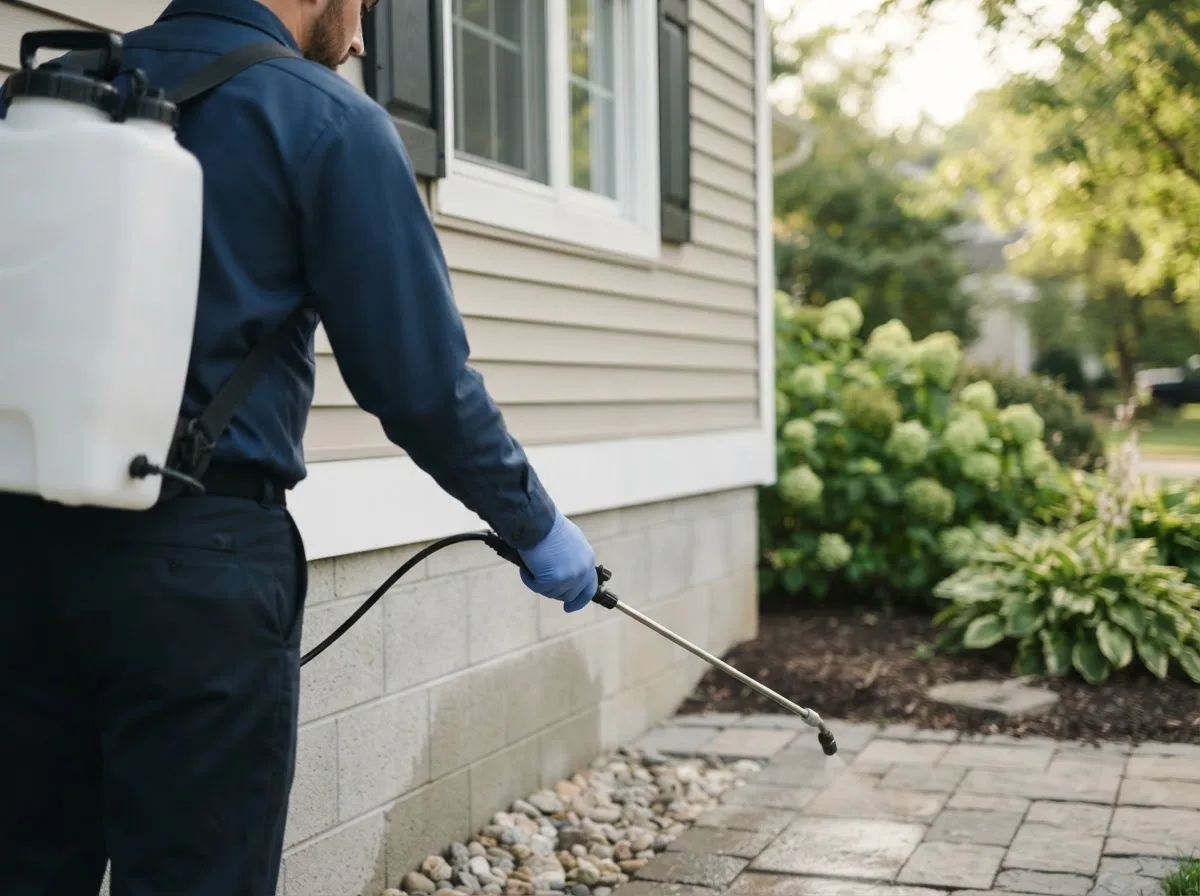 Pest control technician inspecting a home in Humbird, WI
